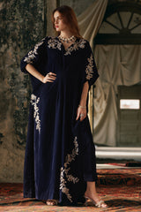 2-PC Embroidered Velvet Kaftan with Trouser VVT4-018