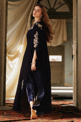 2-PC Embroidered Velvet Kaftan with Trouser VVT4-018