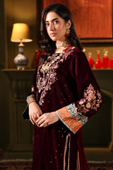 3-PC Embroidered Velvet Shirt with Embroidered Chiffon Dupatta and Trouser VVT4-04