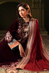 3-PC Embroidered Velvet Shirt with Embroidered Chiffon Dupatta and Trouser VVT4-04