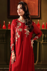 3-PC Embroidered Organza Shirt with Dupatta and Trouser CMA-4-022 MAHROON