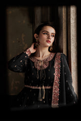 3-PC Embroidered Raw-Silk Suit CMA-4-088  Black