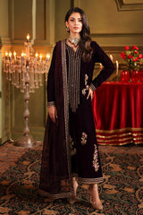 3-PC Embroidered Velvet Shirt with Embroidered Chiffon Dupatta and Trouser VVT4-014