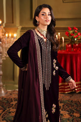 3-PC Embroidered Velvet Shirt with Embroidered Chiffon Dupatta and Trouser VVT4-014