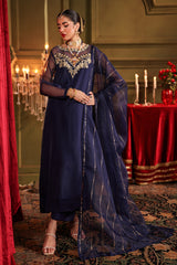 3-PC Embroidered Organza Shirt with Dupatta and Trouser CMA-4-010 BLUE