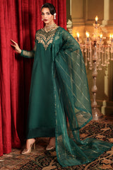 3-PC Embroidered Organza Shirt with Dupatta and Trouser CMA-4-010 GREEN