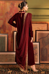 3-PC Embroidered Velvet Shirt with Embroidered Chiffon Dupatta and Trouser VVT4-03