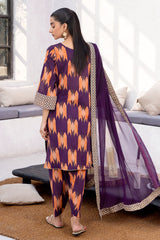 3-PC Printed Cotton Shirt with Chiffon Dupatta and Trouser CNP-4-014