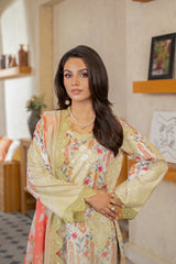 3-PC Unstitched Printed Lawn Shirt with Embroidered Chiffon Dupatta and Trouser AS4-33