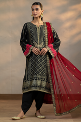 3 Pc Unstitched Embroidered Cambric Jacquard with Embroidered Chiffon Dupatta CJ4-01