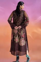 4-PC Embroidered Gown with Raw-Silk Shirt, Net Dupatta and Trouser STM-4-204
