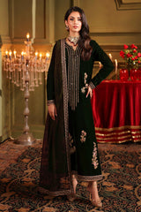 3-PC Embroidered Velvet Suit VVT4-014 GREEN