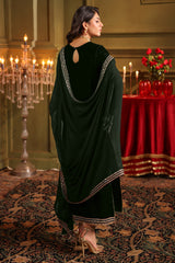 3-PC Embroidered Velvet Suit VVT4-014 GREEN