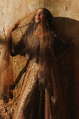 3-PC Embroidered  Net STM-5-015 - Peach