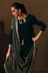 2-PC Embroidered Velvet Kaftaan with Silk Trouser VVT-5-17 BLUE