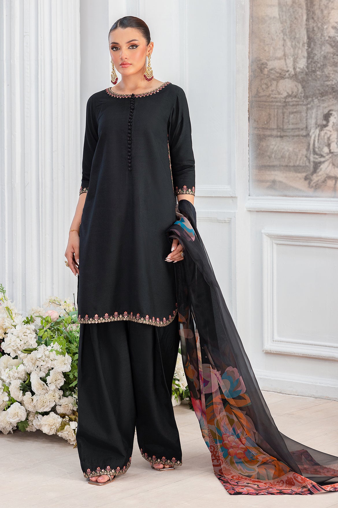安心追跡【KAREN MILLEN】フェザープリントミディドレス bkk01713_black_xl?pdp.template