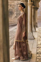 3-PC Embroidered Raw-Silk Suit CMA-4-107 BROWN