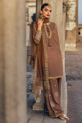 3-PC Embroidered Raw-Silk Suit CMA-4-107 BROWN