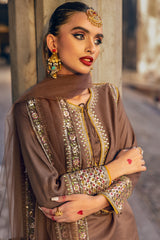 3-PC Embroidered Raw-Silk Suit CMA-4-107 BROWN