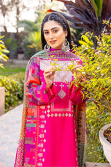 3-Pc Charizma Unstitched Embroidered Lawn Shirt With Embroidered Chiffon Dupatta AN23-29