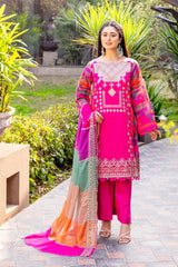 3-Pc Charizma Unstitched Embroidered Lawn Shirt With Embroidered Chiffon Dupatta AN23-29