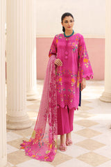 3 Pc Unstitched Embroidered Lawn With Chiffon Dupatta CEL23-22