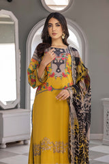3-Pc Charizma Unstitched Embroidered Lawn Shirt With Embroidered Chiffon Dupatta AN23-24B