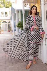 3-Pc Printed Lawn Short Shirt With Printed Straight Trouser and Chiffon Dupatta CPM23-42B