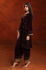 2-PC Embroidered Velvet Shirt with Trouser VVT-3-211