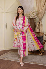 3-Pc Printed Lawn Unstitched With Chiffon Dupatta CP22-79