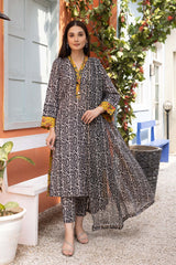 3-Pc Digital Printed Lawn Long Shirt With Printed Straight Trouser and Chiffon Dupatta CPM23-37