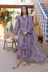 3-Pc Digital Geomatric Printed Shirt With Lawn Trouser and Chiffon Dupatta CPM23-58