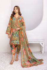 3-Pc Digital Printed Lawn Shirt With Lawn Tulip Trouser and Chiffon Dupatta CPM23-64