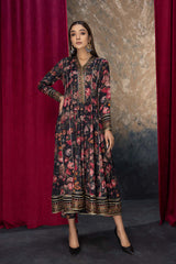 2-Pc Printed Raw Silk Frock With Raw Silk Cigarette Trouser CMA23-05