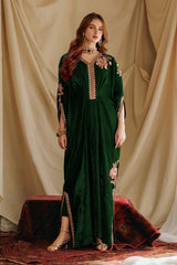 2-PC Embroidered Velvet Kaftaan with Silk Trouser VVT-5-17 GREEN