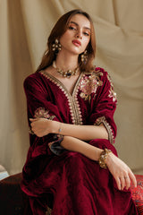 2-PC Embroidered Velvet Kaftaan with Silk Trouser VVT-5-17 RED