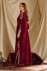 2-PC Embroidered Velvet Kaftaan with Silk Trouser VVT-5-17 RED