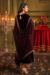 3-PC Embroidered Velvet Shirt with Embroidered Chiffon Dupatta and Trouser VVT-5-18