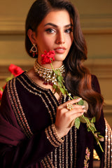 3-PC Embroidered Velvet Shirt with Embroidered Chiffon Dupatta and Trouser VVT-5-18